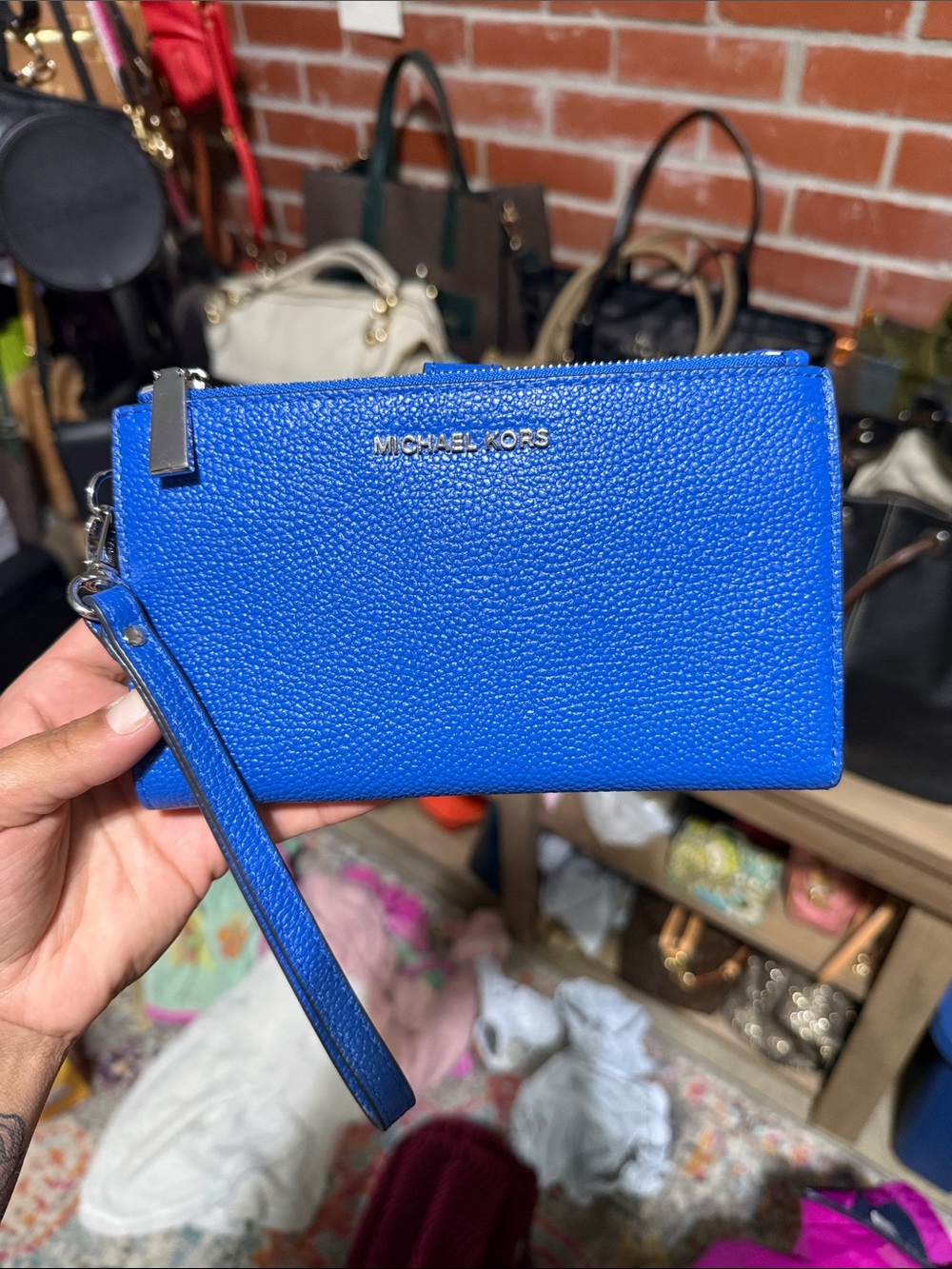 Michael Kors Cobalt Blue Pebbled Leather Wristlet